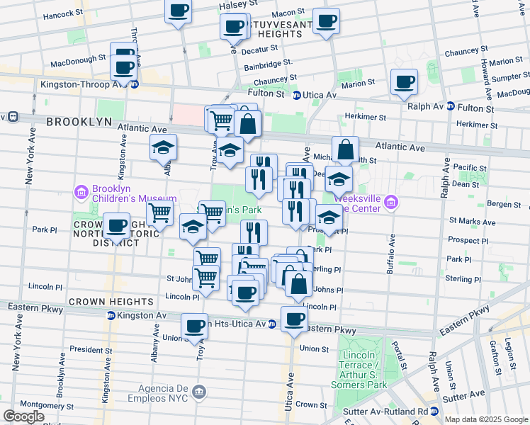 map of restaurants, bars, coffee shops, grocery stores, and more near 149 Schenectady Avenue in Brooklyn