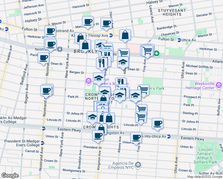 map of restaurants, bars, coffee shops, grocery stores, and more near 1069 Prospect Place in Brooklyn