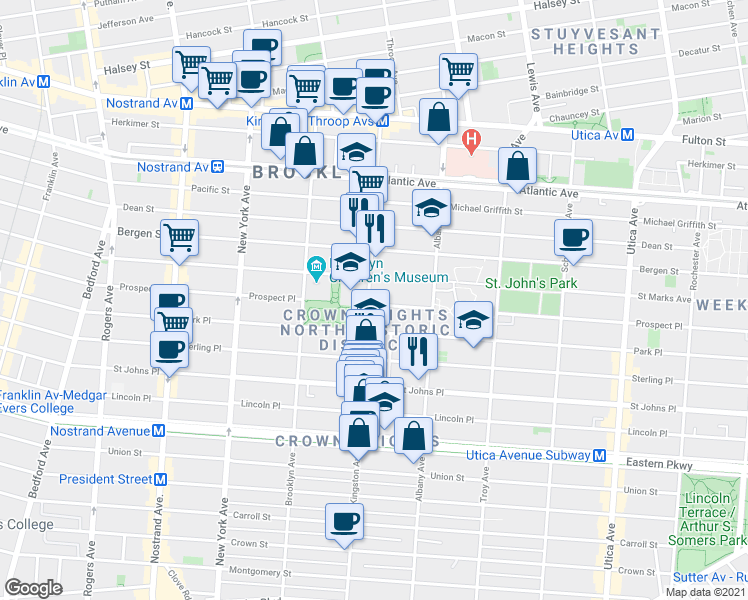 map of restaurants, bars, coffee shops, grocery stores, and more near 1069 Prospect Place in Brooklyn