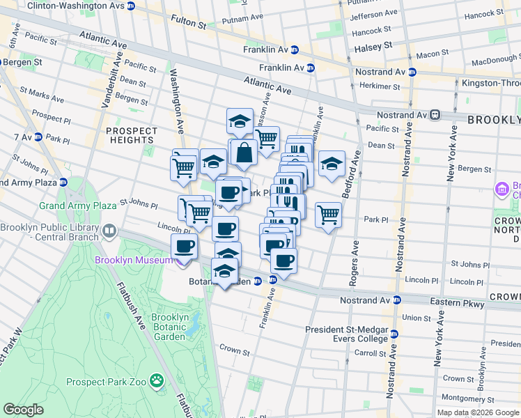 map of restaurants, bars, coffee shops, grocery stores, and more near 609 Sterling Place in Brooklyn