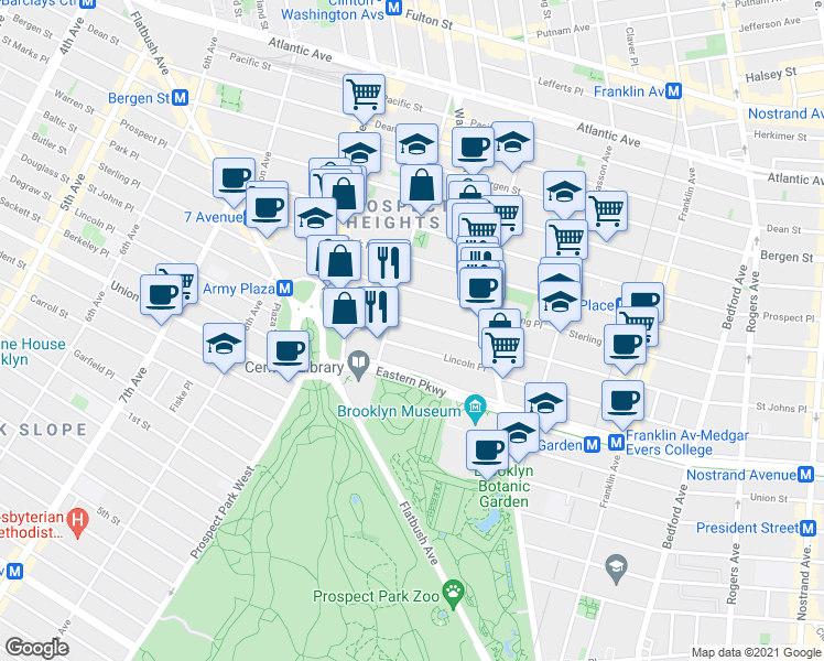 map of restaurants, bars, coffee shops, grocery stores, and more near in Brooklyn