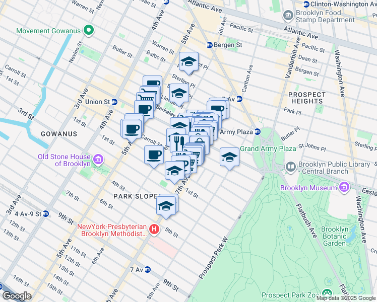 map of restaurants, bars, coffee shops, grocery stores, and more near 792 President Street in Brooklyn
