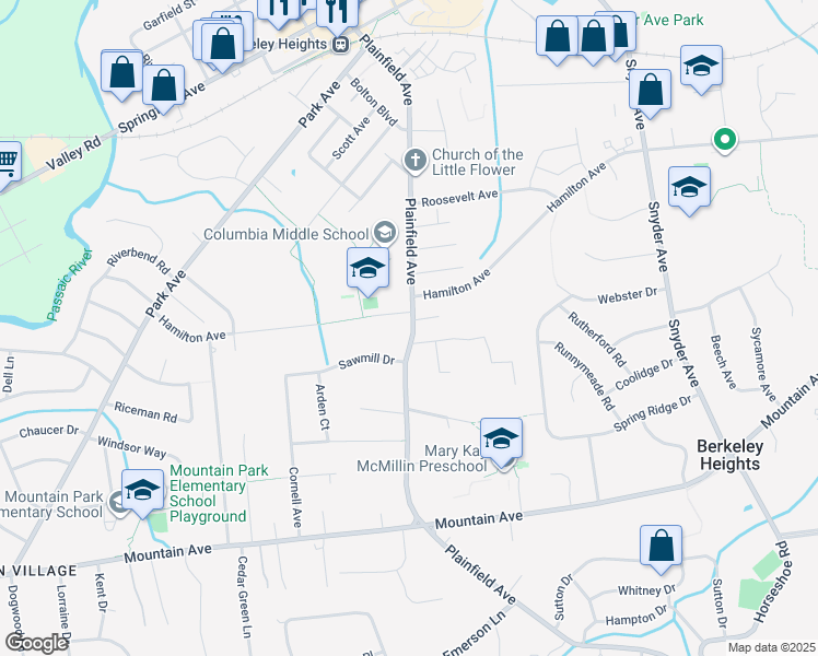 map of restaurants, bars, coffee shops, grocery stores, and more near 429 Plainfield Avenue in Berkeley Heights