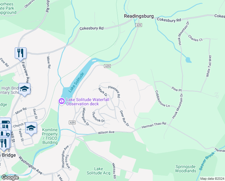 map of restaurants, bars, coffee shops, grocery stores, and more near 5 Squire Lane in High Bridge
