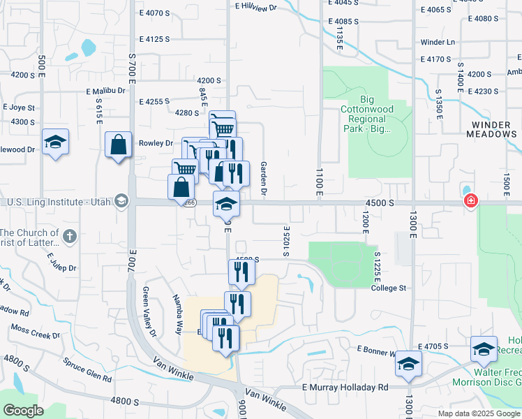 map of restaurants, bars, coffee shops, grocery stores, and more near 946 East 4500 South in Millcreek