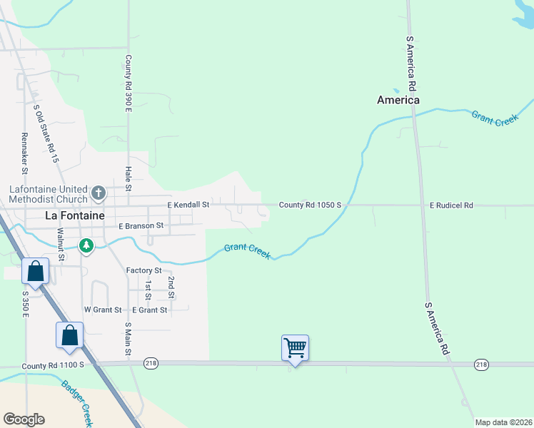 map of restaurants, bars, coffee shops, grocery stores, and more near 512 East Kendall Street in La Fontaine