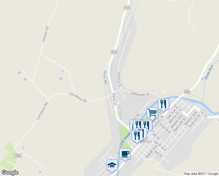 map of restaurants, bars, coffee shops, grocery stores, and more near 79 Dixon Road in Clymer