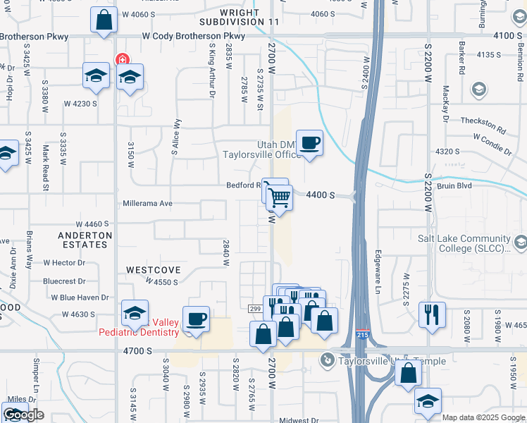 map of restaurants, bars, coffee shops, grocery stores, and more near 4437 South Stonington Way in Salt Lake City