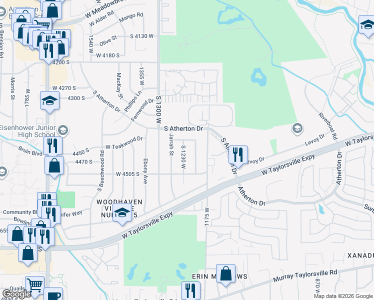 map of restaurants, bars, coffee shops, grocery stores, and more near 4433 Butterfield Street in Taylorsville