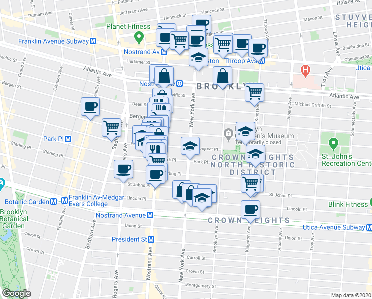 map of restaurants, bars, coffee shops, grocery stores, and more near 886 Prospect Place in Brooklyn
