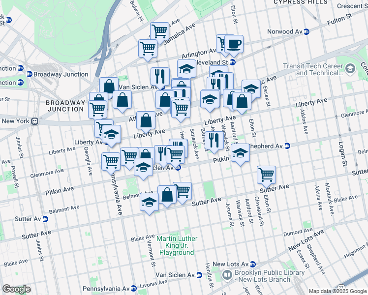map of restaurants, bars, coffee shops, grocery stores, and more near 326 Hendrix St in Brooklyn