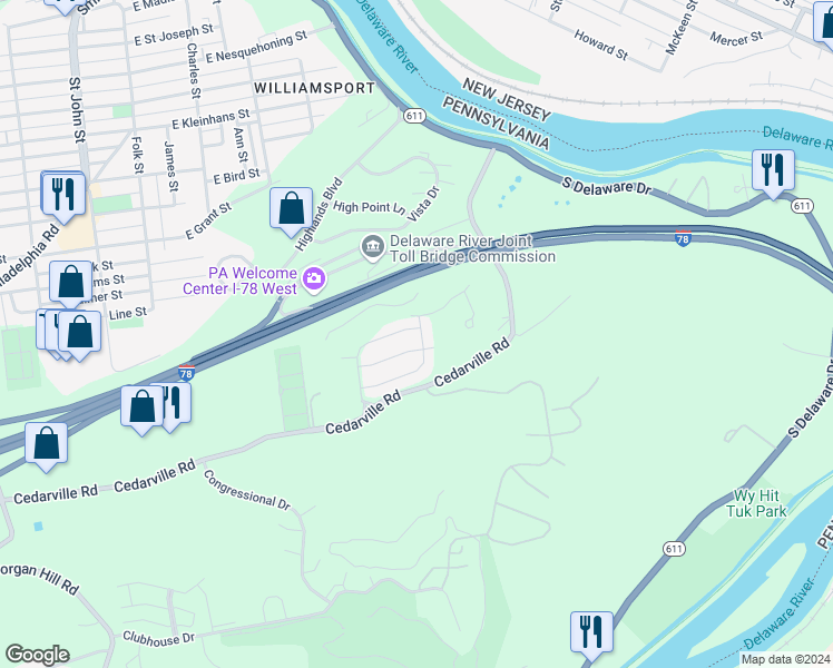 map of restaurants, bars, coffee shops, grocery stores, and more near 348 Cedar Park Boulevard in Easton