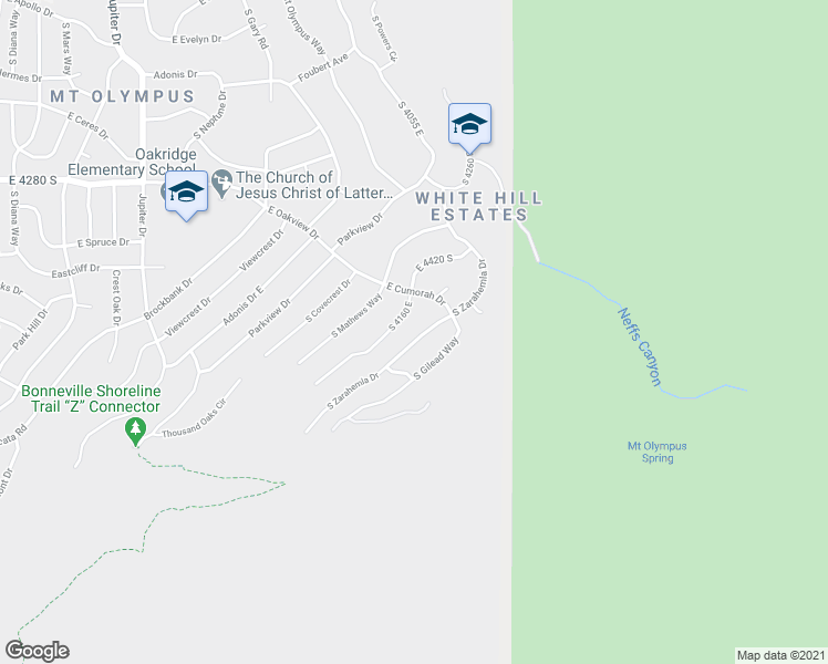 map of restaurants, bars, coffee shops, grocery stores, and more near 4478 South Zarahemla Drive in Salt Lake City