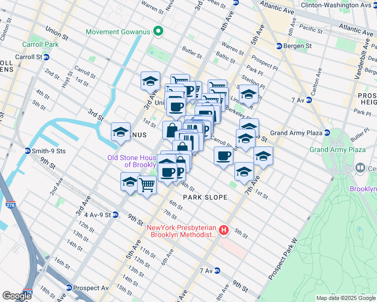 map of restaurants, bars, coffee shops, grocery stores, and more near 298 1st Street in Brooklyn