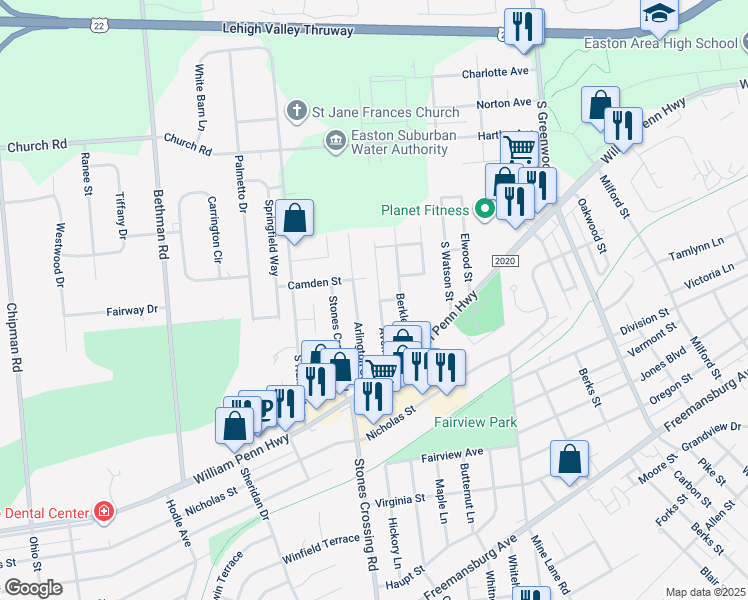 map of restaurants, bars, coffee shops, grocery stores, and more near 430 Avon Street in Easton