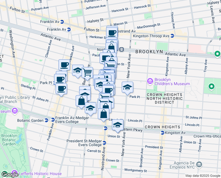 map of restaurants, bars, coffee shops, grocery stores, and more near 704 Nostrand Avenue in Brooklyn