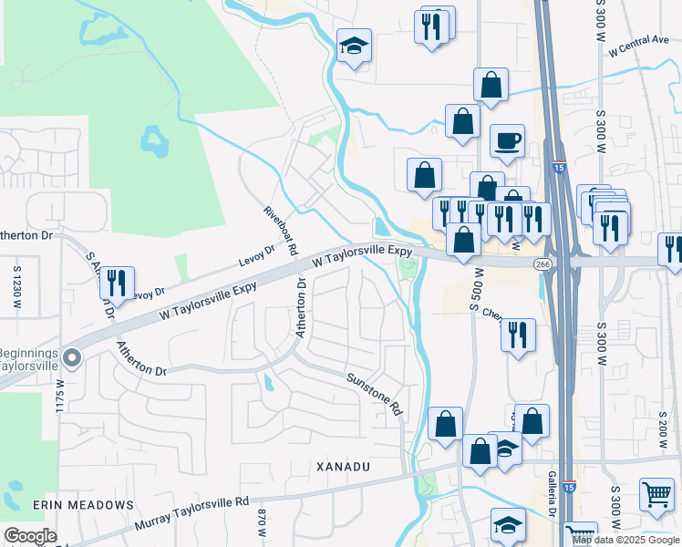 map of restaurants, bars, coffee shops, grocery stores, and more near 745 Monte Del Oro Street in Taylorsville