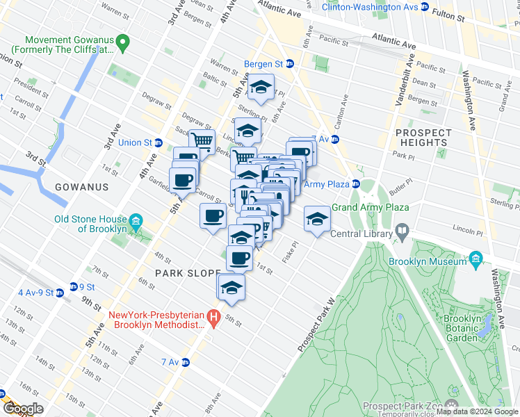 map of restaurants, bars, coffee shops, grocery stores, and more near 794 President Street in Brooklyn