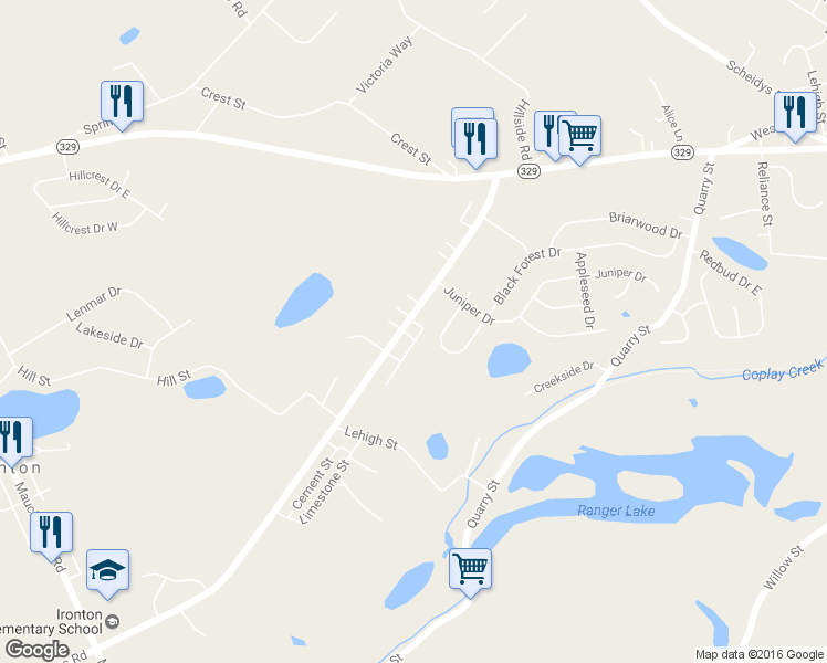 map of restaurants, bars, coffee shops, grocery stores, and more near 2526 Levans Road in Coplay