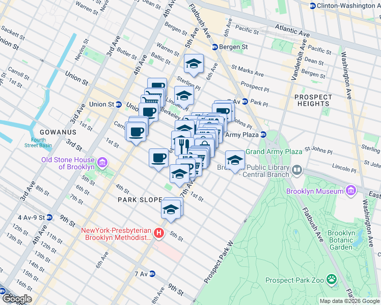 map of restaurants, bars, coffee shops, grocery stores, and more near 792 President Street in Brooklyn