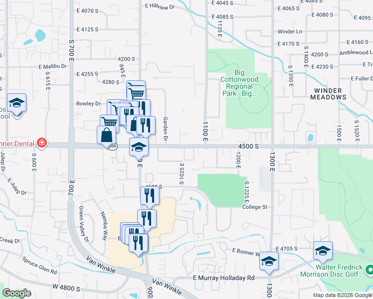 map of restaurants, bars, coffee shops, grocery stores, and more near 4510 Countrylane Road in Millcreek