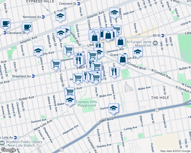 map of restaurants, bars, coffee shops, grocery stores, and more near 469 Pine Street in Brooklyn