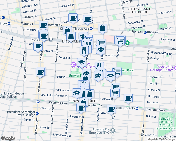 map of restaurants, bars, coffee shops, grocery stores, and more near 1069 Prospect Place in Brooklyn