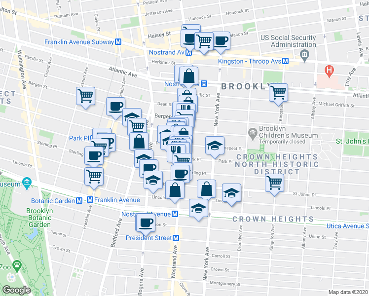 map of restaurants, bars, coffee shops, grocery stores, and more near 704 Nostrand Avenue in Brooklyn