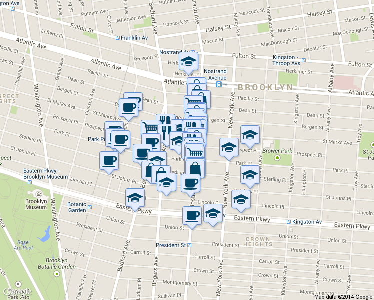 map of restaurants, bars, coffee shops, grocery stores, and more near 760 Prospect Place in Brooklyn