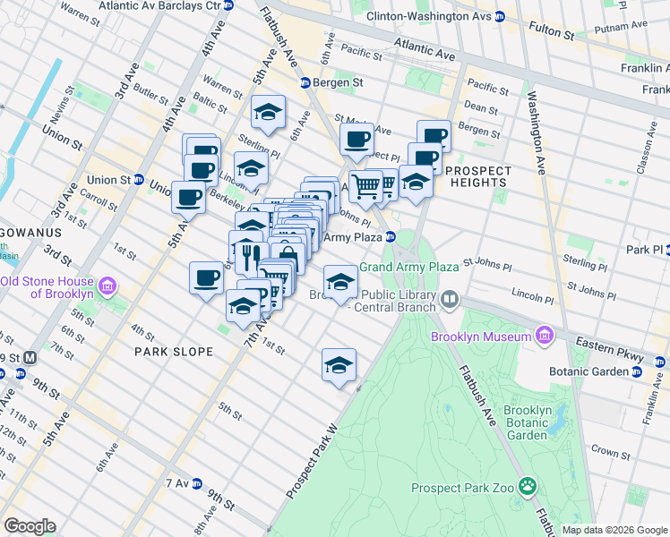 map of restaurants, bars, coffee shops, grocery stores, and more near 891 Union Street in Brooklyn