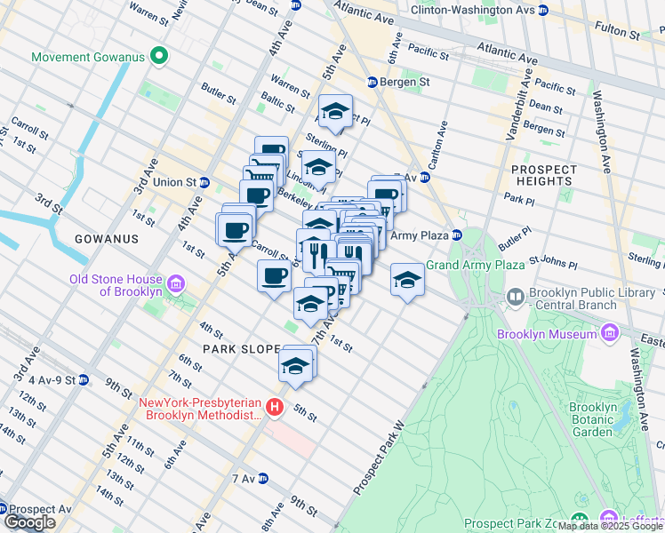 map of restaurants, bars, coffee shops, grocery stores, and more near 792 President Street in Brooklyn
