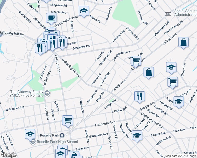map of restaurants, bars, coffee shops, grocery stores, and more near 337 Martin Road in Union