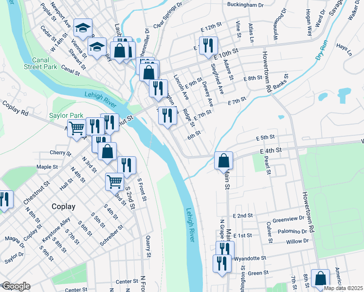 map of restaurants, bars, coffee shops, grocery stores, and more near 609 Main Street in Northampton