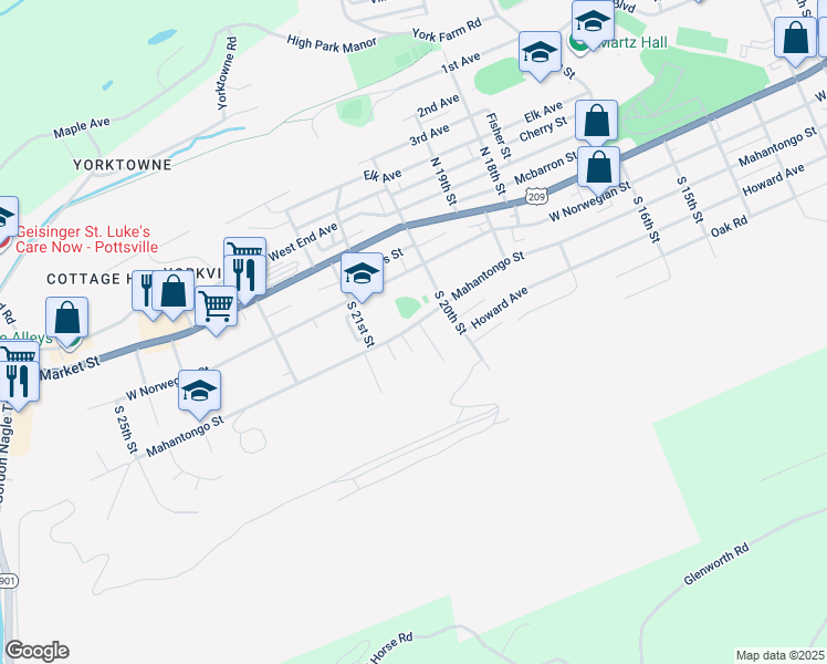 map of restaurants, bars, coffee shops, grocery stores, and more near 2031 Mahantongo Street in Pottsville