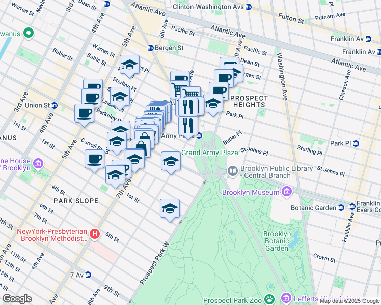 map of restaurants, bars, coffee shops, grocery stores, and more near 53 8th Avenue in Brooklyn