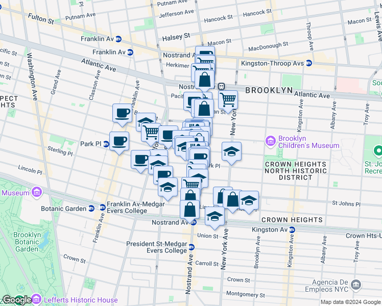 map of restaurants, bars, coffee shops, grocery stores, and more near 782 Prospect Place in Brooklyn