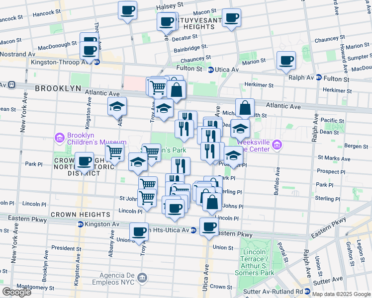 map of restaurants, bars, coffee shops, grocery stores, and more near 149 Schenectady Avenue in Brooklyn