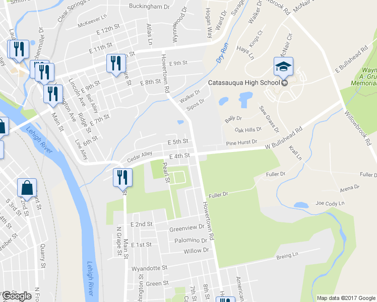 map of restaurants, bars, coffee shops, grocery stores, and more near 529 East 4th Street in Northampton