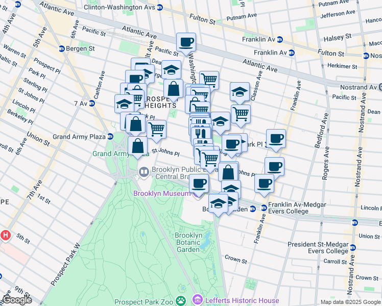 map of restaurants, bars, coffee shops, grocery stores, and more near 388 Saint Johns Place in Brooklyn
