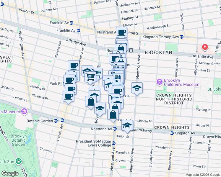 map of restaurants, bars, coffee shops, grocery stores, and more near 768 Prospect Place in Brooklyn