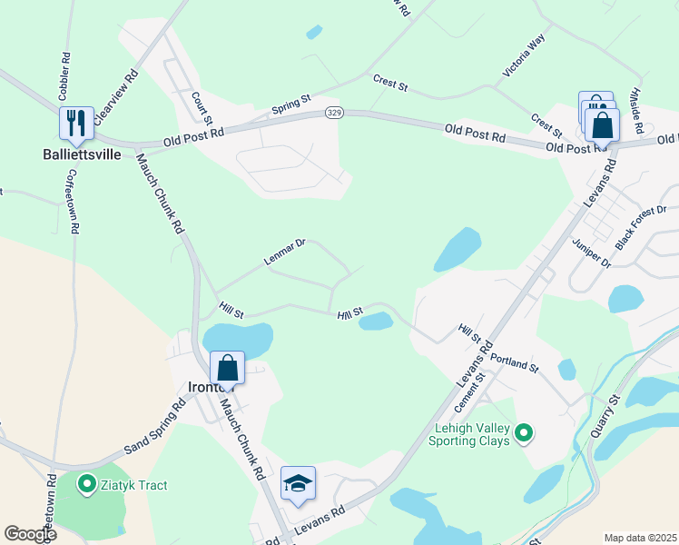 map of restaurants, bars, coffee shops, grocery stores, and more near 2828 Raspberry Lane in Coplay