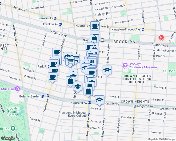 map of restaurants, bars, coffee shops, grocery stores, and more near 780 Prospect Place in Brooklyn