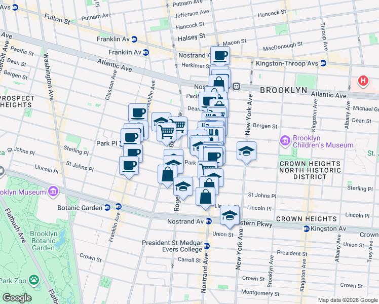 map of restaurants, bars, coffee shops, grocery stores, and more near 760 Prospect Place in Brooklyn