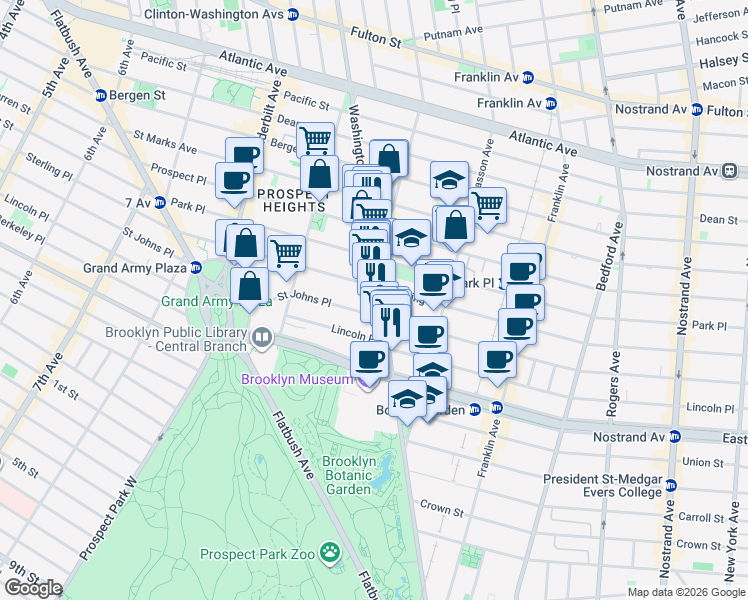map of restaurants, bars, coffee shops, grocery stores, and more near in Brooklyn