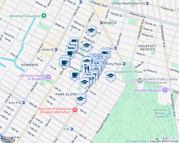 map of restaurants, bars, coffee shops, grocery stores, and more near 792 President Street in Brooklyn
