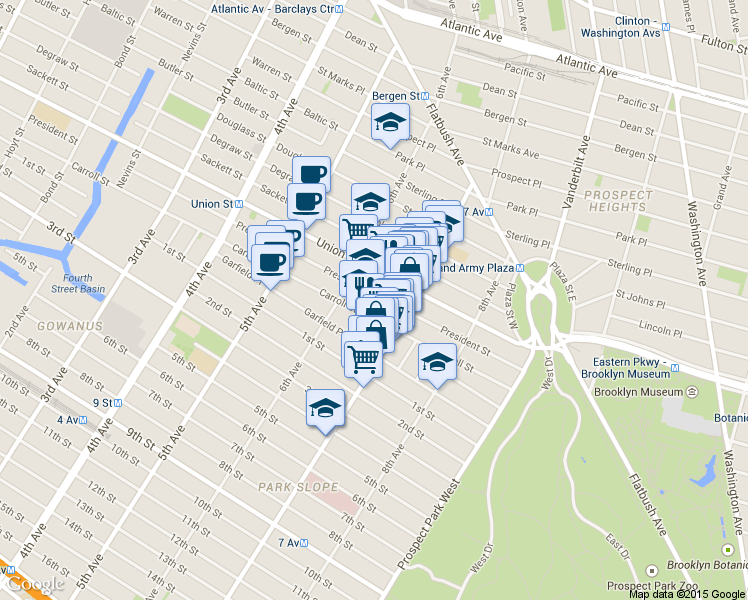 map of restaurants, bars, coffee shops, grocery stores, and more near 792 President Street in Brooklyn