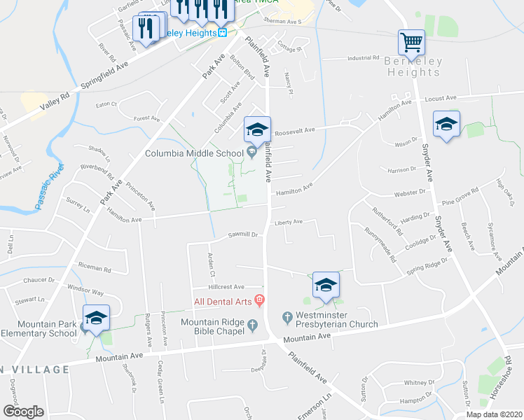 map of restaurants, bars, coffee shops, grocery stores, and more near 429 Plainfield Avenue in Berkeley Heights