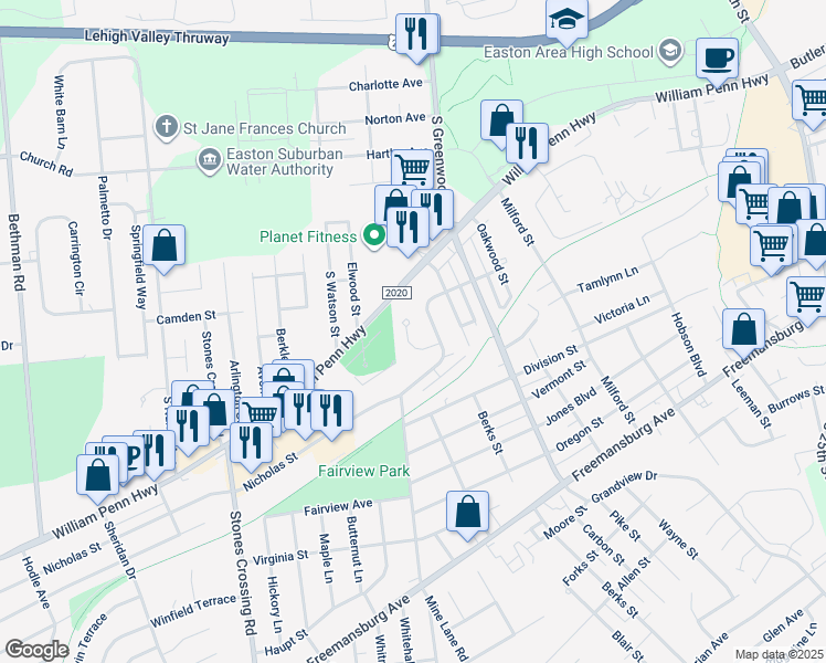 map of restaurants, bars, coffee shops, grocery stores, and more near 15 Rosemont Court in Easton