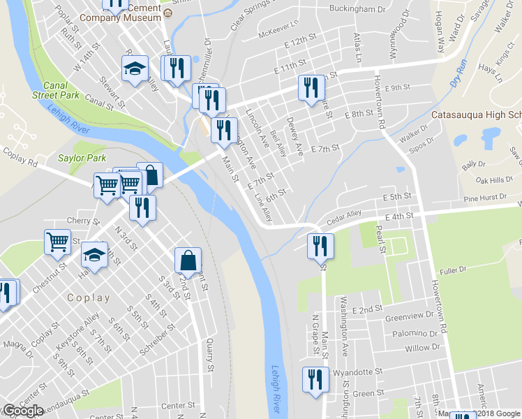 map of restaurants, bars, coffee shops, grocery stores, and more near 609 Main Street in Northampton