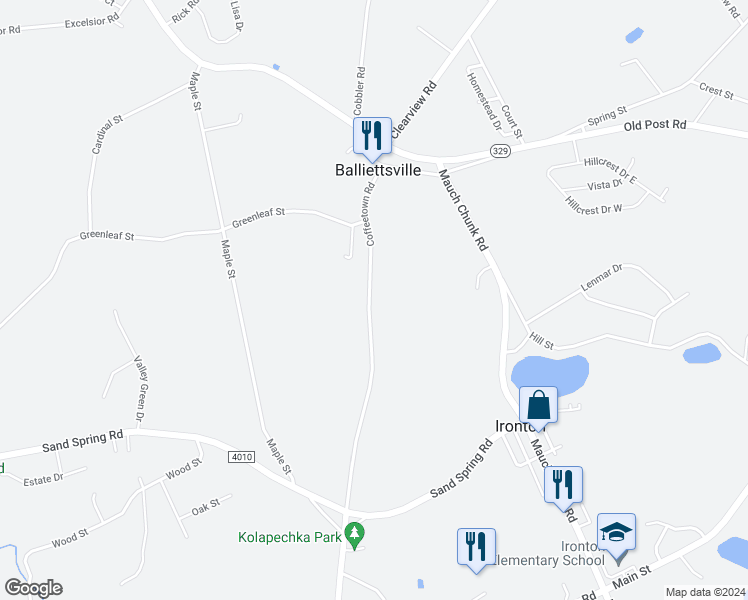 map of restaurants, bars, coffee shops, grocery stores, and more near 4365 Coffeetown Road in Coplay